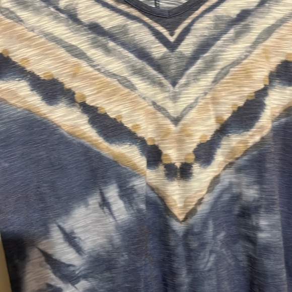 Blue and tan colored vertical striped t- shirt - Picture 2 of 3